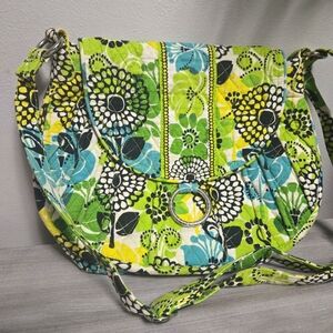Vera Bradley Saddle Up Crossbody Bag Purse Yellow & Green Limes Up Pattern